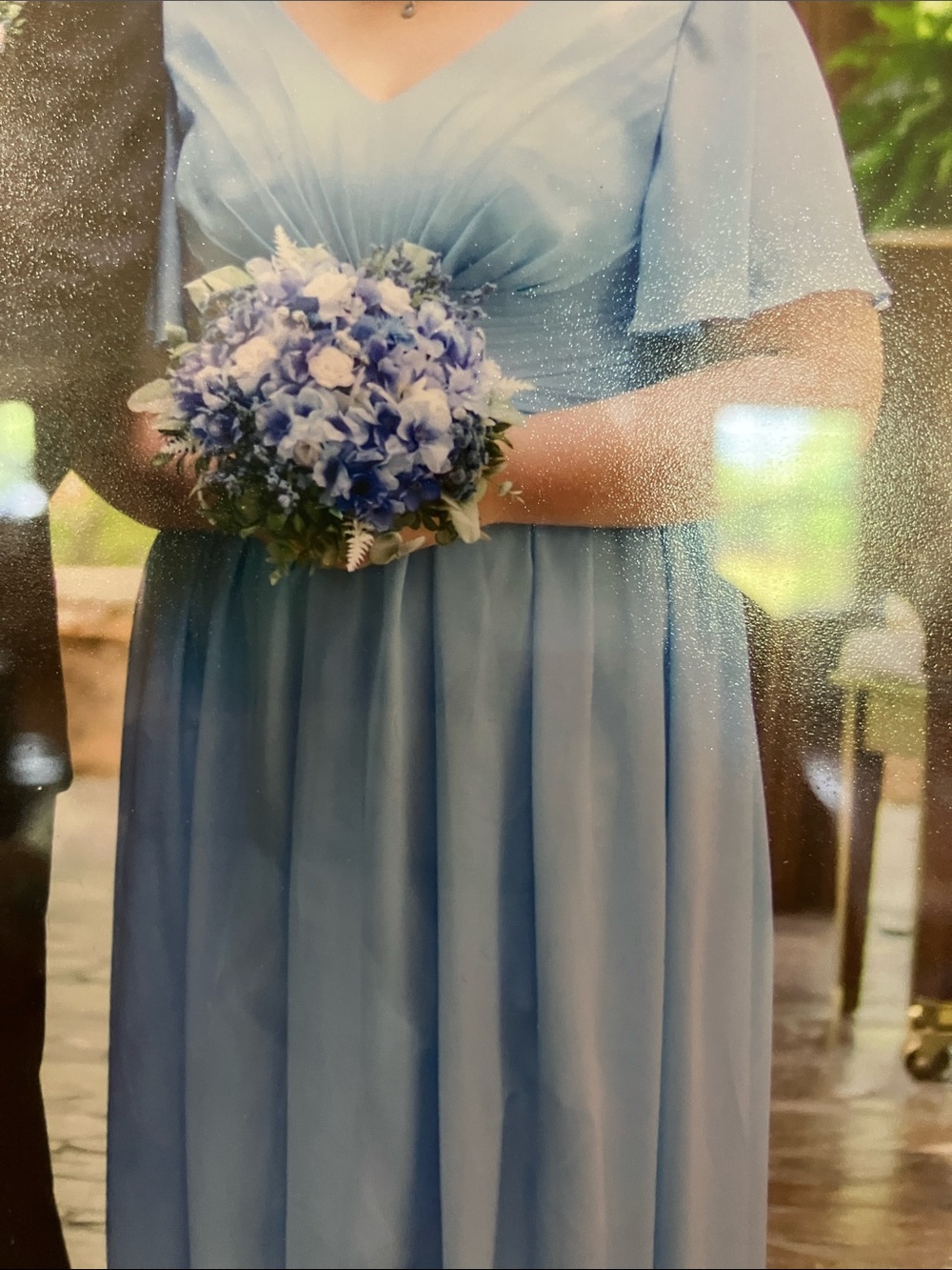 Women's Light Blue Chiffon V-Neck Dress - Brides maid gown